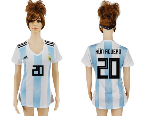 Women's Argentina #20 Kun Aguero Home Soccer Country Jersey - Click Image to Close